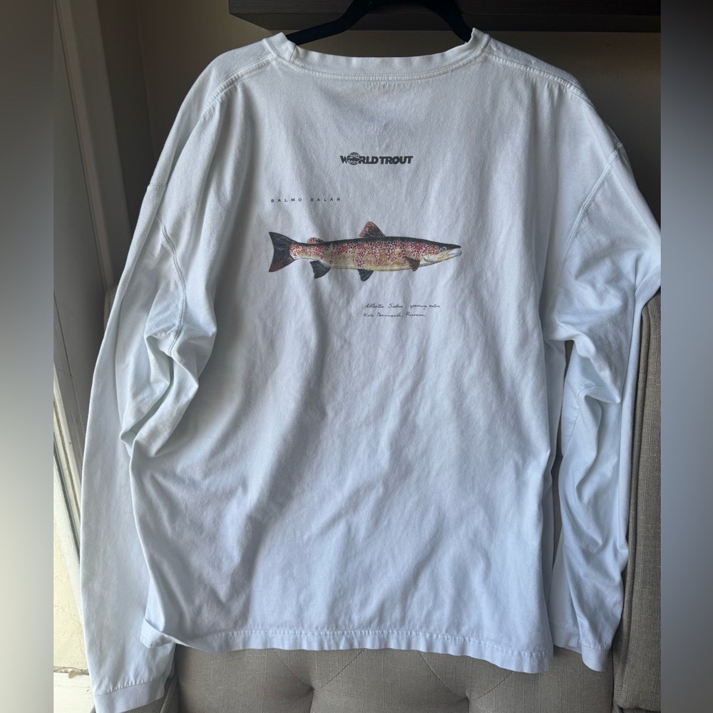 Rare Vintage Patagonia World Trout Long Sleeve White Dbl-Side T-Shirt Men's XL